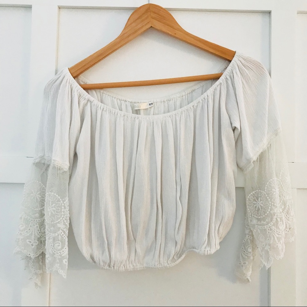 LF Millau cropped lace off shoulder top